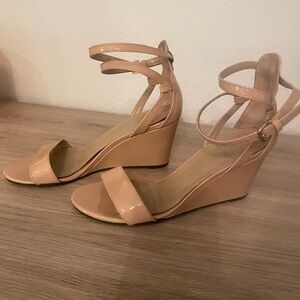 Stuart Weitzman Nude Patent Wedge Heels